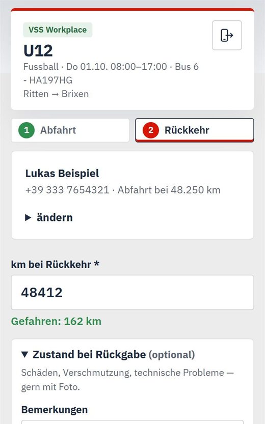 Registro di viaggio digitale: chilometraggio al ritorno dopo la scansione del codice QR a bordo