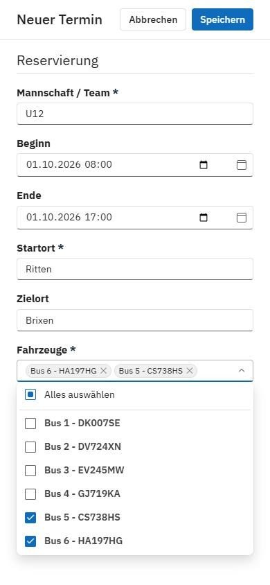 Neue Reservierung für zwei Busse