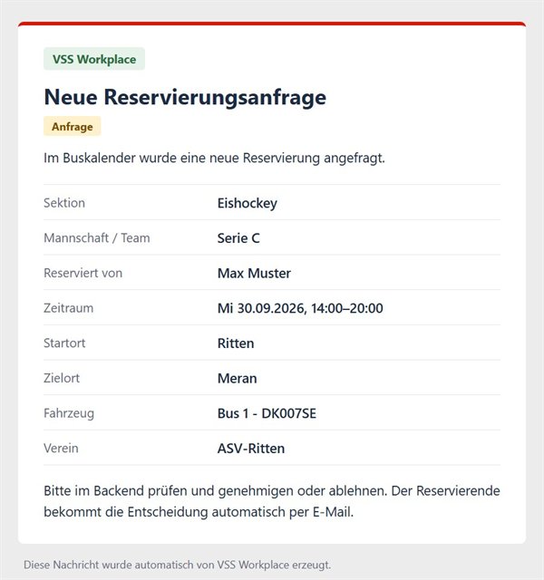 E-Mail Neue Reservierungsanfrage