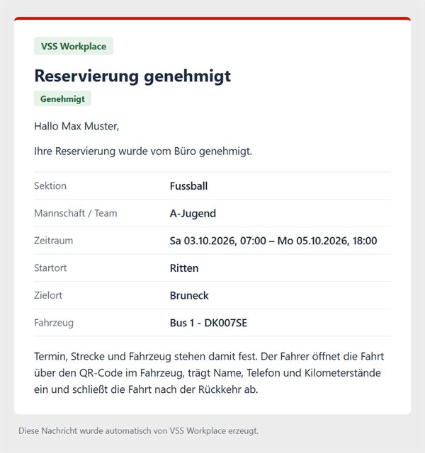 E-Mail Reservierung genehmigt