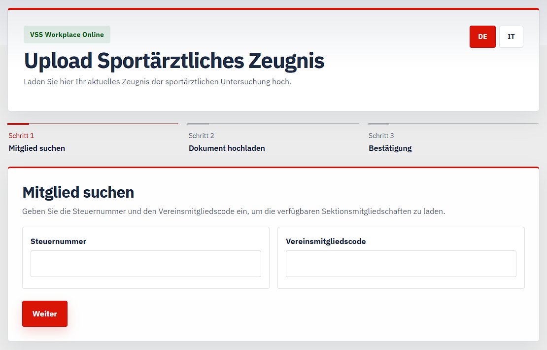 Web-Anwendung zum Hochladen des sportärztlichen Zeugnisses in drei Schritten